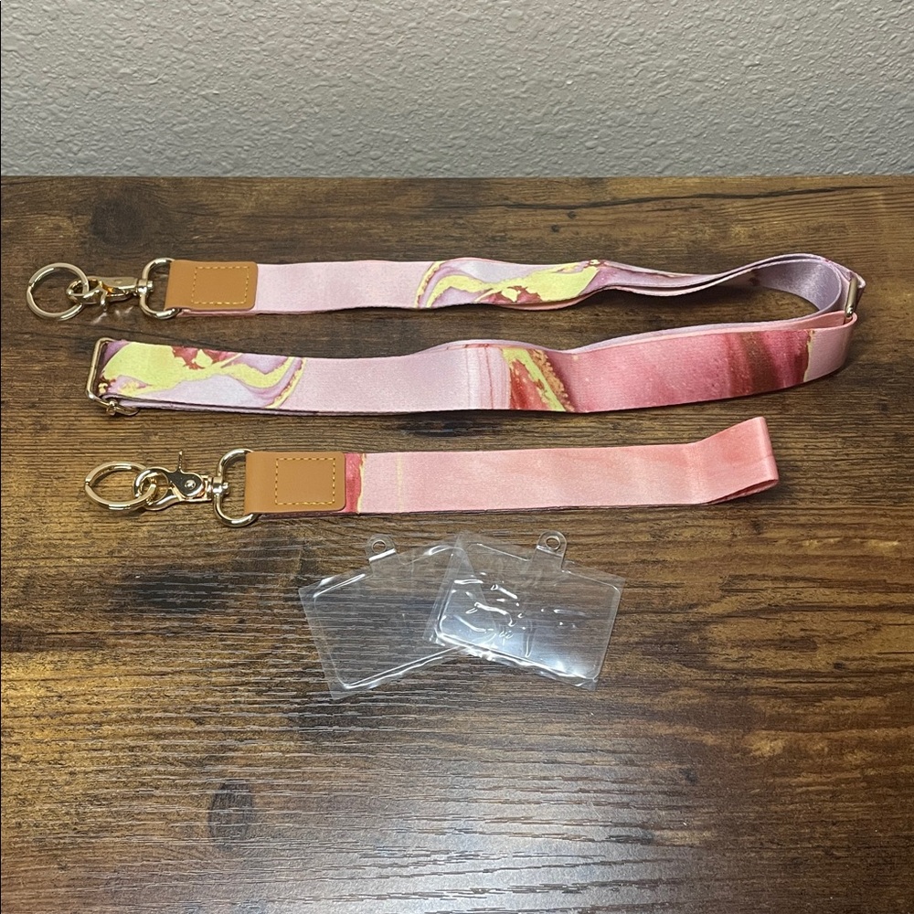 Pink Marble Phone Lanyard Set Adjustable Neck Strap Wrist Strap